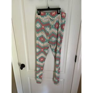 LuLaRoe tall and curvy Leggings geometric teal and coral